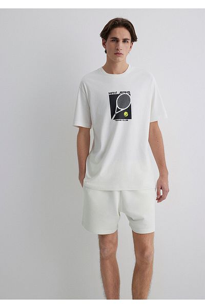 Mavi Λογότυπο τένις με στάμπα εκρού μπλουζάκι Loose Fit / Loose Relaxed Fit 0612707-70057