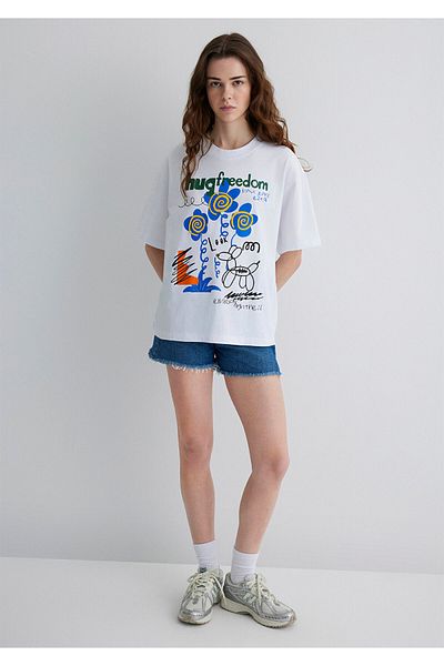 Mavi Τυπωμένο λευκό μπλουζάκι Oversize / Wide Cut 1613100-620