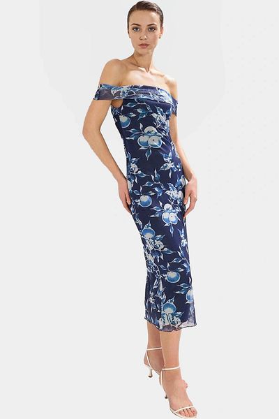 PayBuy Floral Pattern Midi Length Tulle Dress Stylish Bodycon Fit Comfortable Polyester Fabric Look