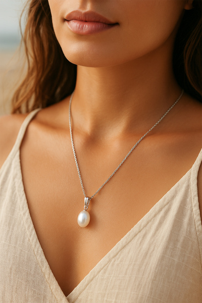 Genuine Pearl Oyster Necklace, Neckline Necklace, Silver Pearl Necklace Set, Charmed Swing Necklace