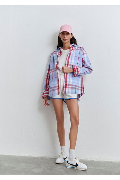 Mavi Cămașă albastră în carouri oversize / cu croiala largă 1211229 -90846