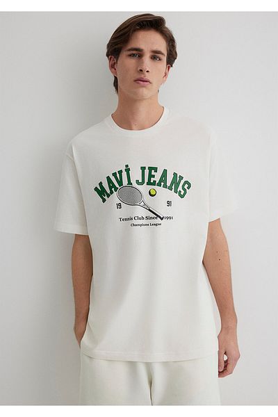 Mavi Λογότυπο τένις με στάμπα εκρού μπλουζάκι Loose Fit / Loose Relaxed Fit 0612708-70057