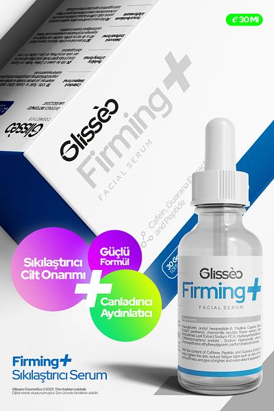 Glisseo Firming 8% Peptide 1% Guarana Additive Firming and Pore Shrinking Effective Facial Care Serum 30ml