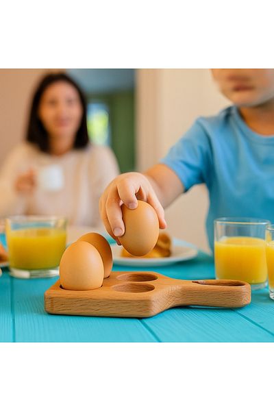 tios home Tioshome Baked Real Beech Wood Handle 4-Piece Egg Bowl 10,5X18,5 cm