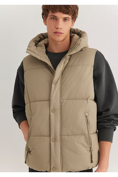 Mavi Beige Hooded Puffer Vest Regular Fit 0110306 -86749