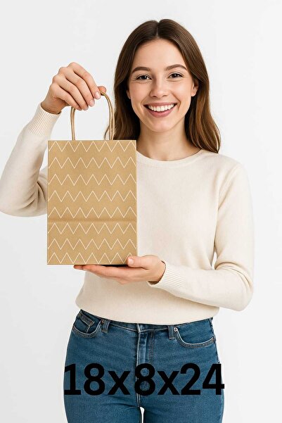 HDF PAZARLAMA 25 ADET ZİKZAK DESENLİ 18*8*24 KRAFT ÇANTA