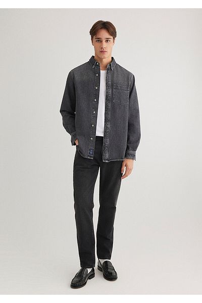 Mavi Jayden Anthrazitfarbenes klassisches Denim-Jeanshemd – normale Passform 0211065 -89415