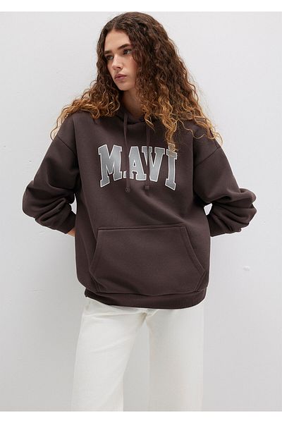Mavi Кафяв суичър с щампа с лого и качулка - 1600361 -70222