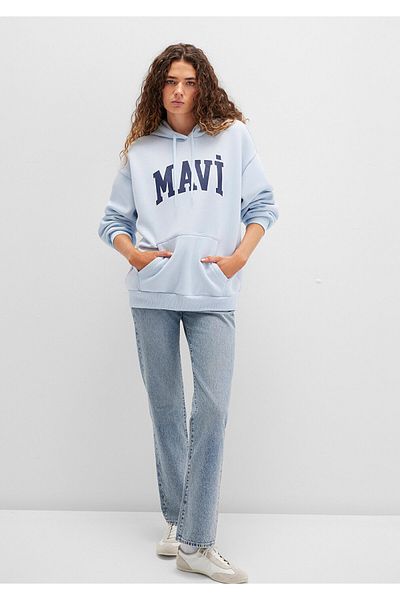 Mavi Hanorac imprimat cu logo cu glugă - 1600361 -70717