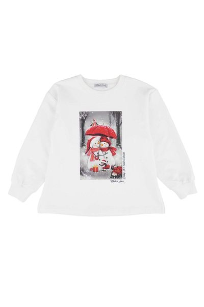 best kids Hanorac imprimat cu om de zăpadă Ecru