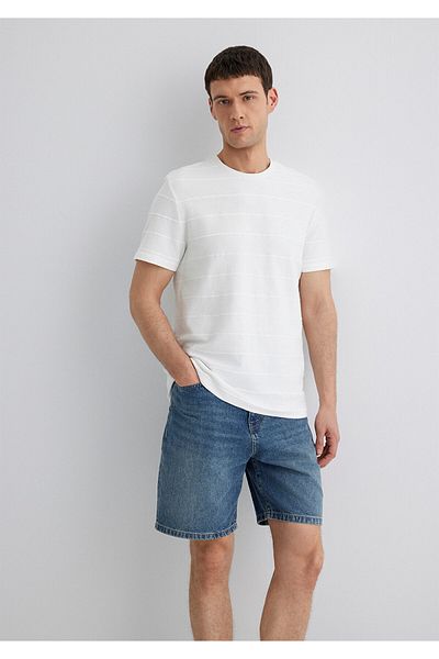 Mavi Ριγέ Λεπτομερές λευκό T-Shirt κανονική εφαρμογή / κανονική κοπή 0611409-70057