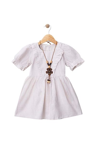Babexi Linen Roba Frill Dress Beige