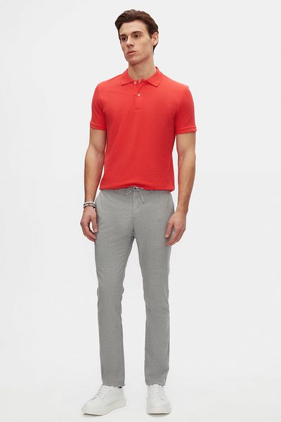 D'S Damat Slim Fit Γκρι ελαστικό κορδόνι μέσης με φερμουάρ Lycra Άνετο παντελόνι Jogger