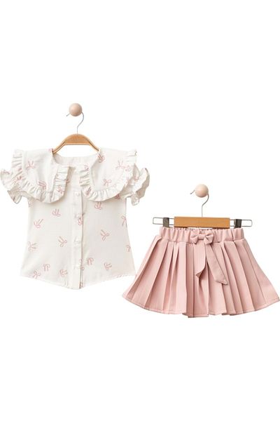Babexi Flowered Shirt Skirt Set Pink