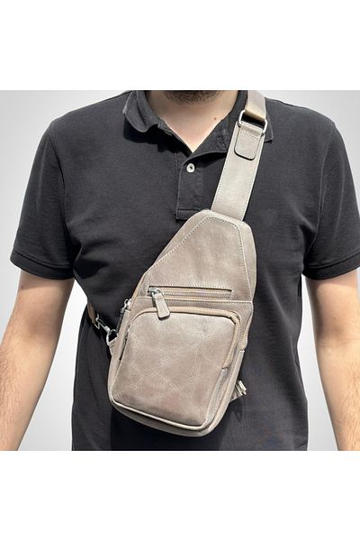 MFT Leather Design Τσάντα ώμου από γκρι γνήσιο δέρμα Bagggy (6981)