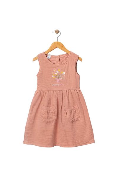 Babexi Flower Embroidered Muslin Dress Salmon