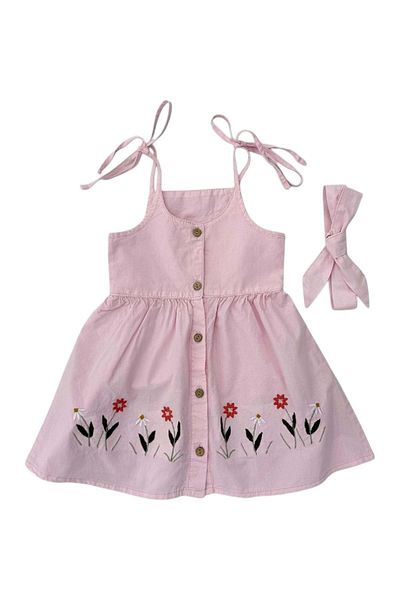 Babexi Bandanali Embroidered Colorful Dress Pink