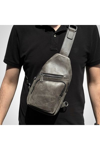 MFT Leather Design Τσάντα ώμου από γνήσιο δέρμα - Anthracite (6981)