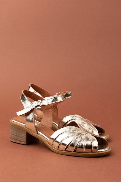 Gondol Women's Genuine Leather Medium Heeled Daily Stylish Sandals Anl.3363 Gold