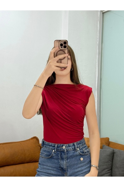 peri tower Kadın Sandy Kumaş Büzgü Detaylı Kolsuz Bluz