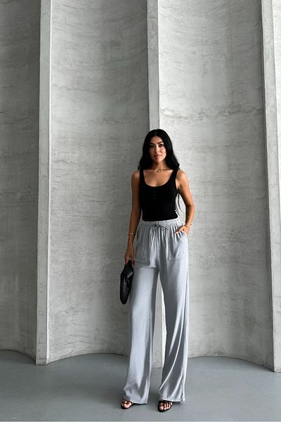 macharel jeans Square Pocket Wide Leg High Waist Viscose Trousers