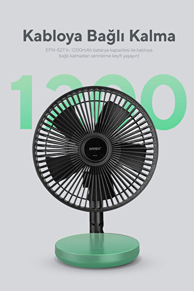 Everest Efn-521 Masaüstü Şarj Edilebilir Siyah 1200 mah Usb Mini Fan