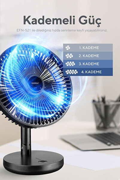 Everest Efn-521 Masaüstü Şarj Edilebilir Siyah 1200 mah Usb Mini Fan