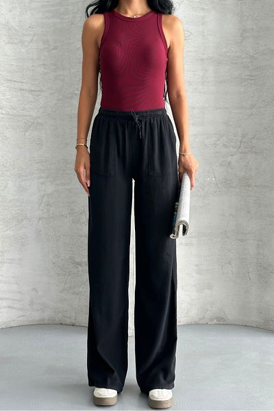 macharel jeans Square Pocket Wide Leg High Waist Viscose Trousers