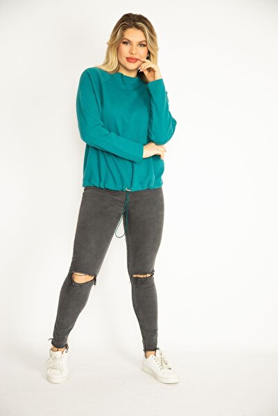 Şans Dámská zelená mikina s raglánovým rukávem větší velikosti s krajkovým očkem 65n35790