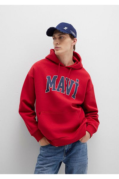 Mavi Logo Printed Hooded Red Sweatshirt 067149-70464