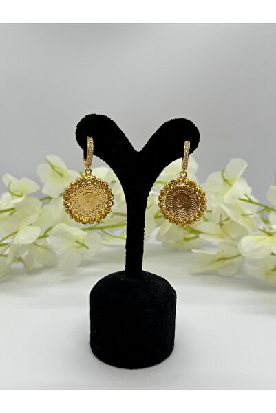 Constanza Exclusive 22 Ayar Altın Kaplama Burgu Zincirli Tuğra Motifli Küpe 522