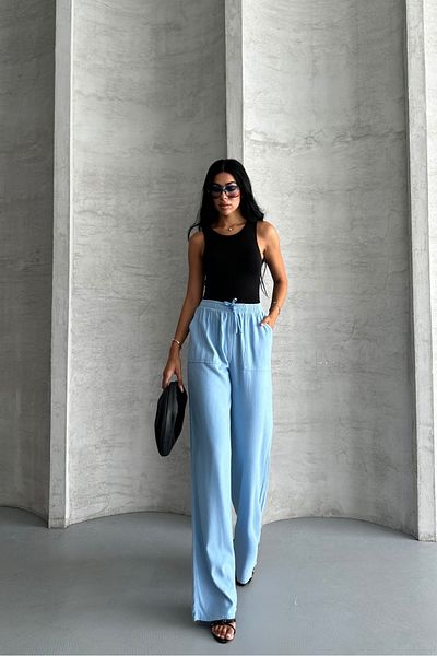 macharel jeans Pantaloni din viscoză cu talie înaltă, cu buzunare pătrate