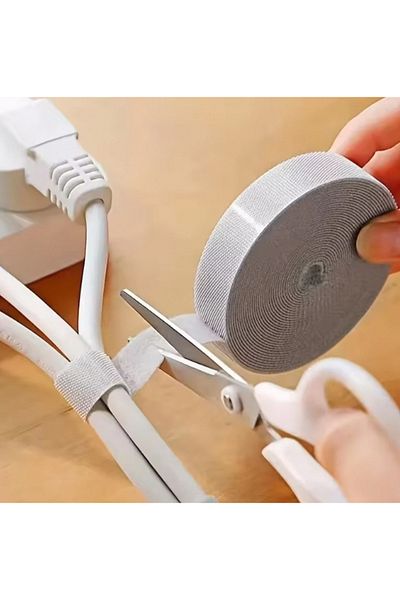 Choice 5m Grey 1 Roll Reusable Fastening Tape Cable Ties, Multi-purpose Cord Organizer, Computer And Tv Wir