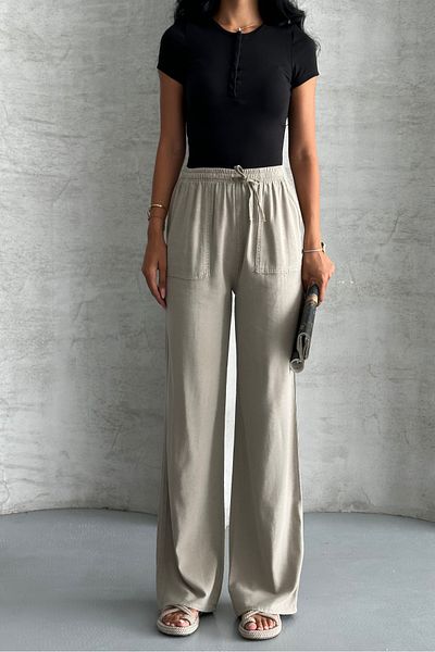macharel jeans Square Pocket Wide Leg High Waist Viscose Trousers