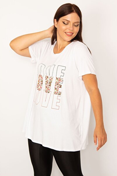 Şans Női nagyméretű, fehér elöl nyomtatott, laza szabású tunika 65n34198