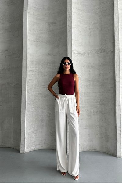 macharel jeans Square Pocket Wide Leg High Waist Viscose Trousers