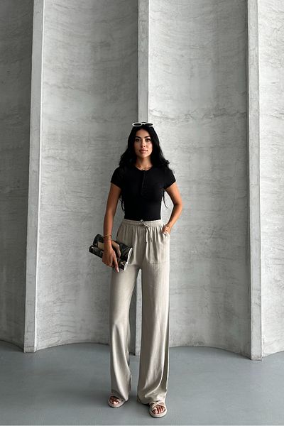 macharel jeans Square Pocket Wide Leg High Waist Viscose Trousers