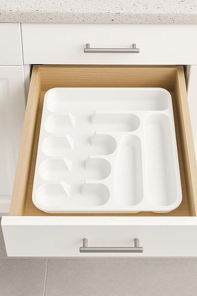 mastergold Durable Plastic Kitchen Utensil Organizer 41.5x37.5x4.5cm for Storing Forks, Spoons and Knives in Drawers