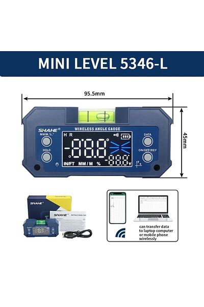 Shahe With Wireless Mini Magnetic Level Gauge Inclinometer Rechargable Angle Protractor Dual Axis Di