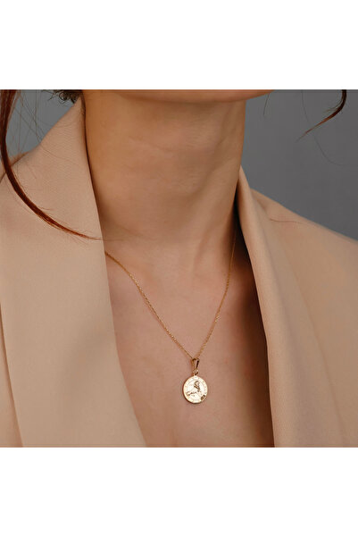 altın temas Aslan Burcu Kolyesi – 925 Ayar Gümüş Üzeri 18K Altın Kaplama Zody...