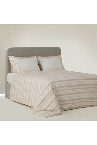 Ecocotton İkra Çift Kişilik Nevresim Takımı %100 Organik Pamuk Dokuma Krem-Be...