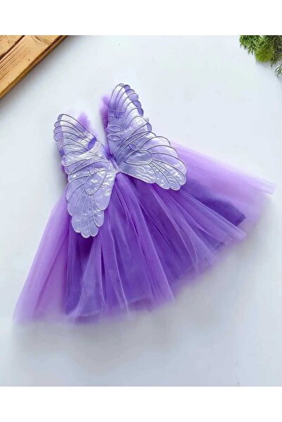 Mininaf kız çocuk doğum günü parti düğün yazlık tüllü kelebekli elbise