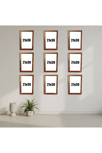 Wooden Factory A4 21X30 cm Set of 9 Gold Color Decorative Frame – Empty Picture Frame for Wall