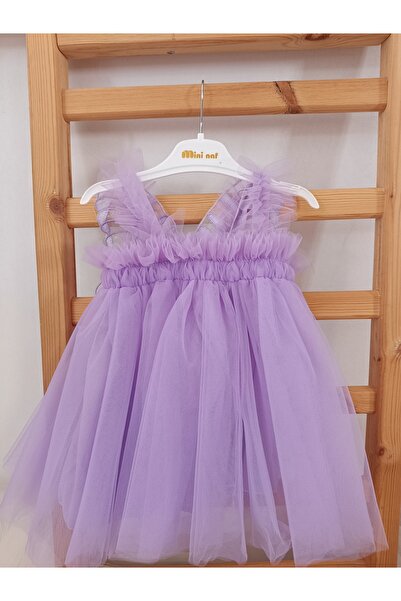 Mininaf kız çocuk doğum günü parti düğün yazlık tüllü kelebekli elbise