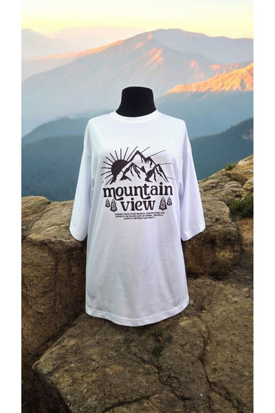 AHMERA تي شيرت أبيض أساسي برقبة دائرية مقاس كبير للجنسين مطبوع رقم 1