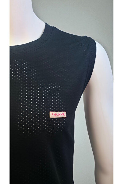AHMERA Men's Black Slim Fit Crew Neck Sleeveless Mesh Basic T-Shirt