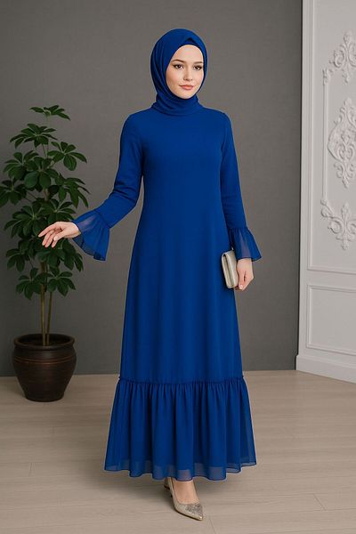 Neva Style Μανίκι Flounce Sax Blue Hijab Φόρεμα 5729sx