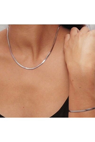 DEMOKAN Kadın Yüksek Kalite Çelik Klasik İtalyan Kolye-Bileklik Set Zincir