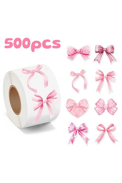 Choice A-500pcs 500pcs/roll Pink Bow Seal Stickers, Cute Gift Box Blessing Stickers, Packaging Decoration A