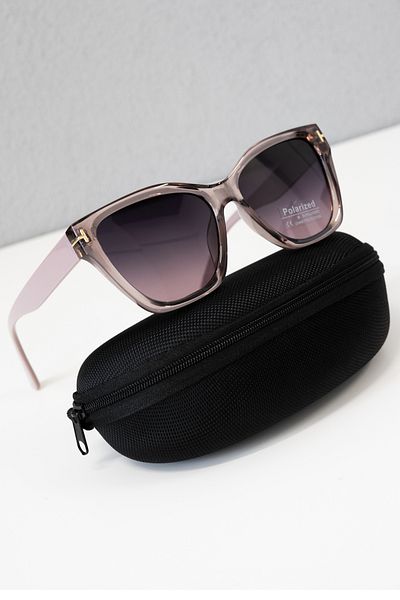 PARUNIV Women's Sunglasses, Polarized, Gradient Lenses, Pastel Pink Arms and Frame with Gold Details